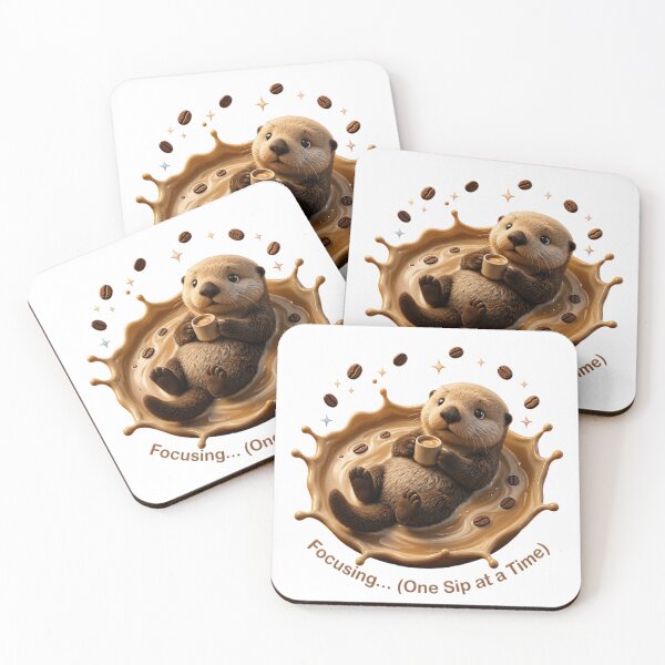 Item preview, Cute Otter Floating in Coffee Focusing One Sip at a Time designed and sold by Andreza NativeHue Oficial.