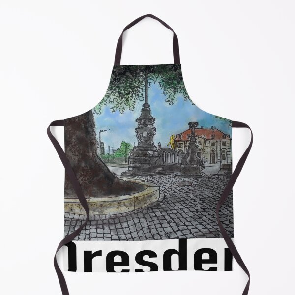 Artikelvorschau, Hauptstraße mit Goldenem Reiter – Dresden Urban Sketch mit Schriftzug entworfen und verkauft von UMA Urban Sketch.