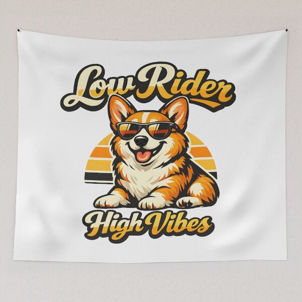 Item preview, Low Rider High Vibes Funny Corgi Retro Sunglasses Streetwear Design designed and sold by builtforyou.
