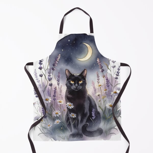 Item preview, Black Cat in Lavender Field — Witchy Cat Cottagecore Art designed and sold by DreamelleStudio.