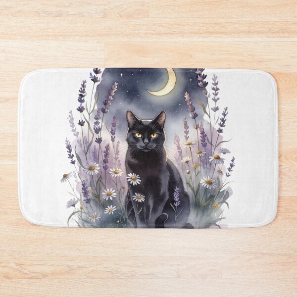 Item preview, Black Cat in Lavender Field — Witchy Cat Cottagecore Art designed and sold by DreamelleStudio.
