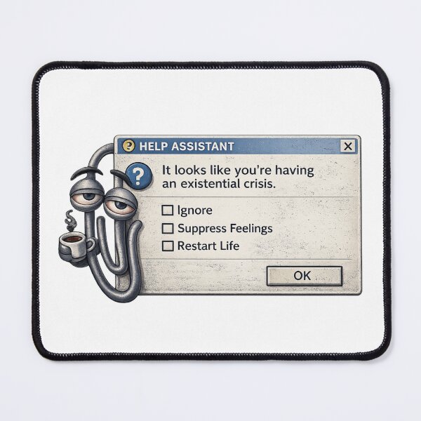 Item preview, Existential Crisis Help Assistant Retro Humor Tee designed and sold by CerealBoxInk.