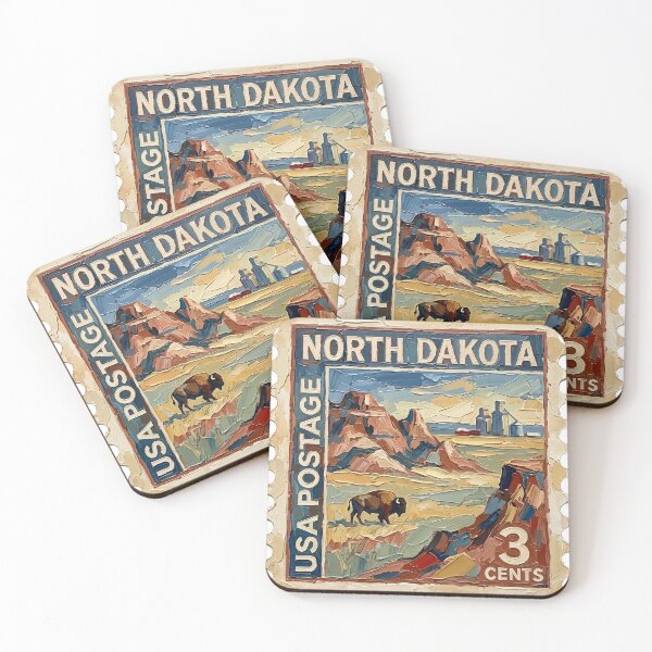 Item preview, North Dakota US Postage Stamp Palette Knife Painting State Art designed and sold by GymTanLaundry.
