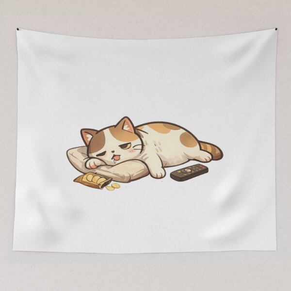 Item preview, Lazy Calico Cat Eating Chips and Watching TV designed and sold by Northern Glow Art.