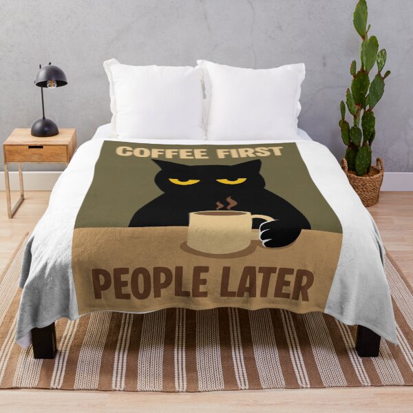 Item preview, Coffee First People Later Grumpy Black Cat Retro Coffee designed and sold by PurrfectHome.