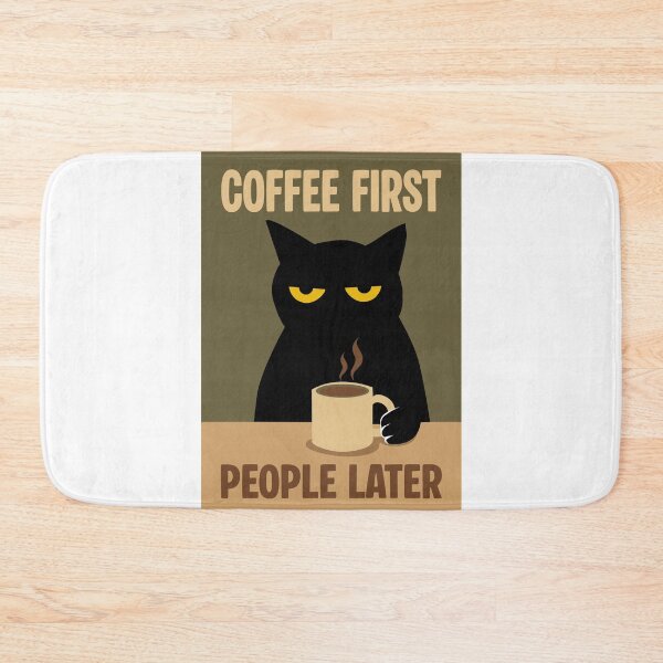 Item preview, Coffee First People Later Grumpy Black Cat Retro Coffee designed and sold by PurrfectHome.