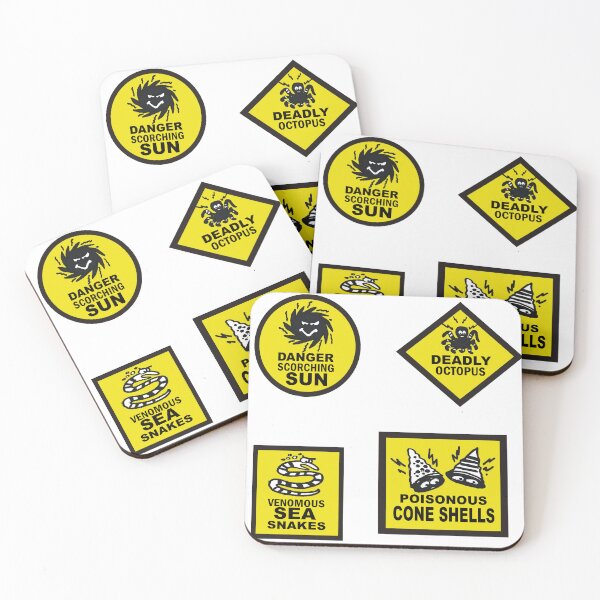 Item preview, Funny Aussie Beach Warning Danger Warning Signs Pack designed and sold by Al Benge - NZ & Australian Art.