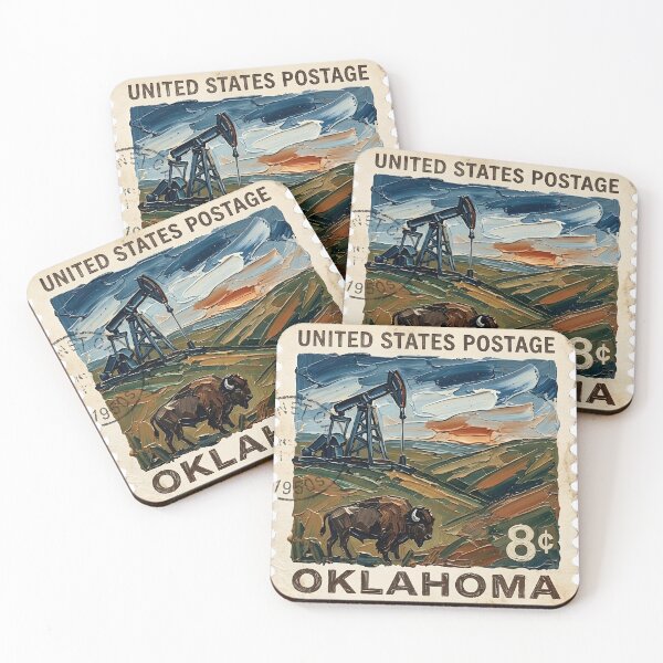 Item preview, Oklahoma US Postage Stamp Palette Knife Painting State Art designed and sold by GymTanLaundry.