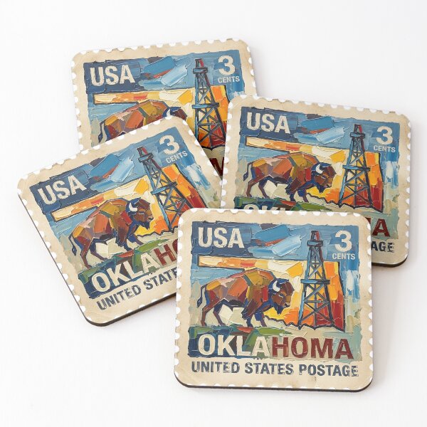 Item preview, Oklahoma US Postage Stamp Palette Knife Painting State Art designed and sold by GymTanLaundry.