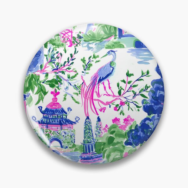 Item preview, Grandmillennial art, heron in preppy chinoiserie garden designed and sold by SophieClimaArt.