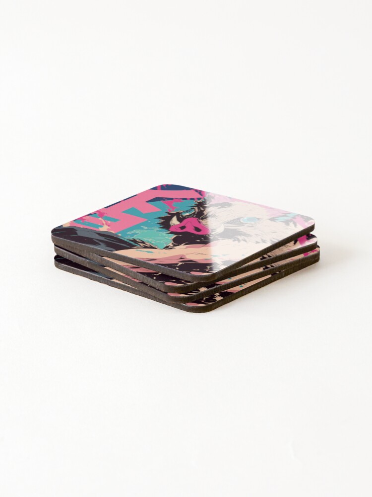 Thumbnail 4 of 5, Coasters (Set of 4), Inosuke Raspberry Rose designed and sold by MyPawtrait.