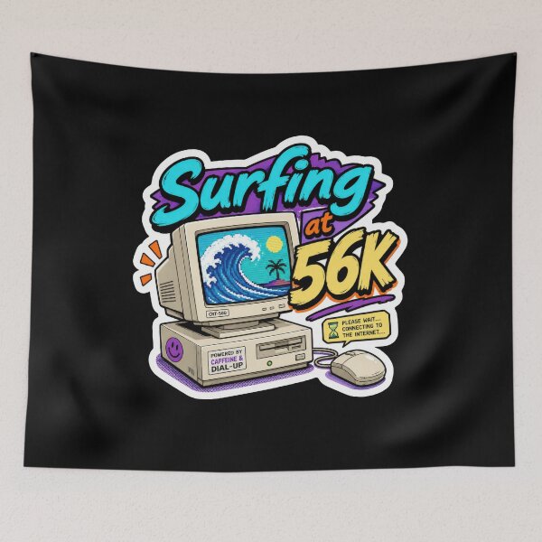 Item preview, Surfing at 56K Retro Internet Sticker designed and sold by Sketchlegacy.