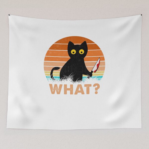 Item preview, Cat What? Murderous Black Cat With Knife Retro Vintage Gift designed and sold by PurrfectHome.