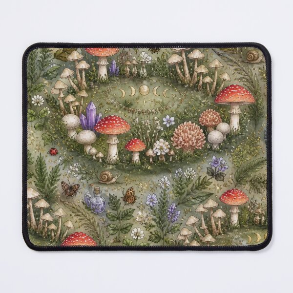 Item preview, Witchy Cottagecore Mushroom Circle Seamless Fairy Ring Forest Pattern designed and sold by StickyGuys.