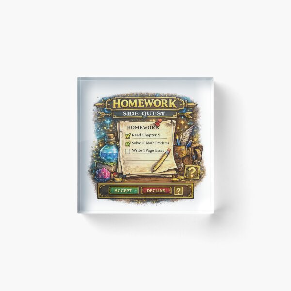 Item preview, Homework Side Quest Funny RPG Gamer School Design designed and sold by mansourhamid.