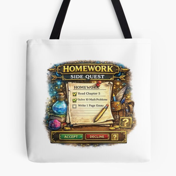 Item preview, Homework Side Quest Funny RPG Gamer School Design designed and sold by mansourhamid.
