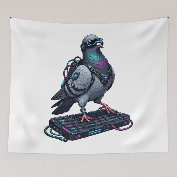 Item preview, Cyberpunk Pigeon Hacker Neon Tech Keyboard designed and sold by Artmares.