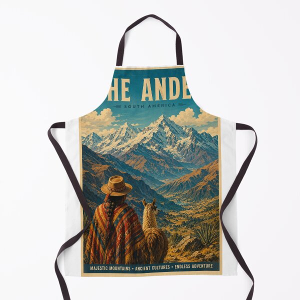 Aperçu de l'œuvre Affiche de voyage vintage des Andes – Impression d'art représentant un majestueux paysage montagneux d'Amérique du Sud créée et vendue par ElartedeNoel.