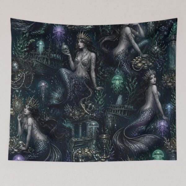Item preview, Dark Mermaid Siren Mythology Seamless Underwater Fantasy Pattern designed and sold by StickyGuys.