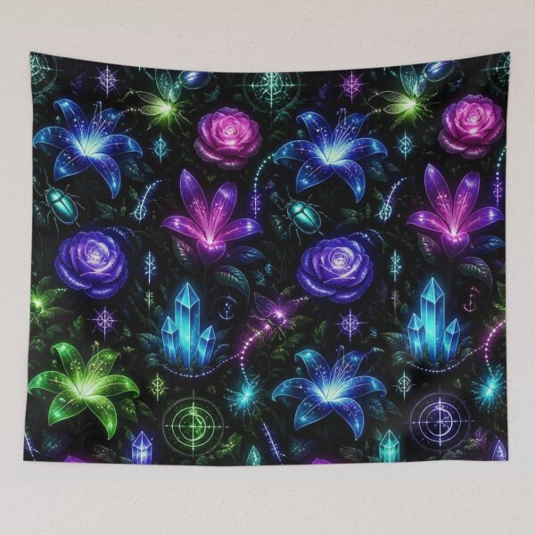 Item preview, Bioluminescent Dark Flora Glowing Garden Magical Seamless Witchy Pattern designed and sold by StickyGuys.
