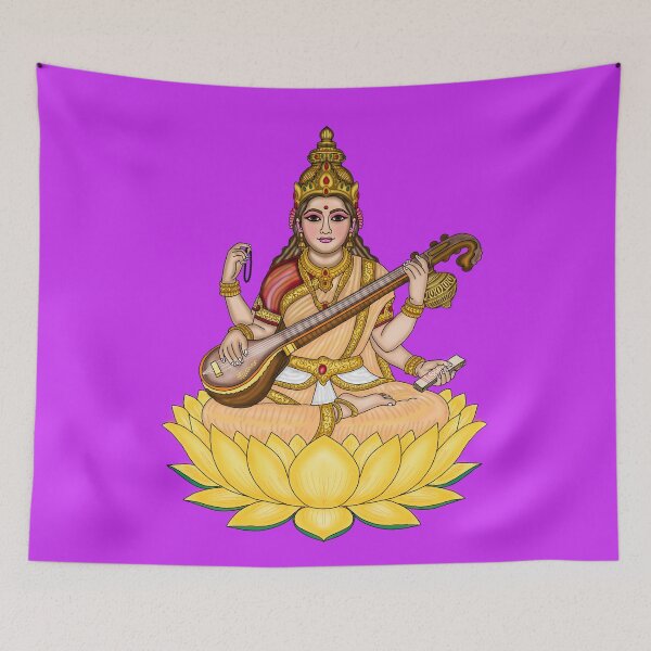 Item preview, Goddess Saraswati Artwork | Divine Hindu Goddess Digital Painting Illustration designed and sold by Harshit_Digital_Arts.