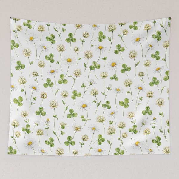 Item preview, Clover Daisy Meadow Watercolor Seamless Botanical Pattern designed and sold by Inkworksbyshery.