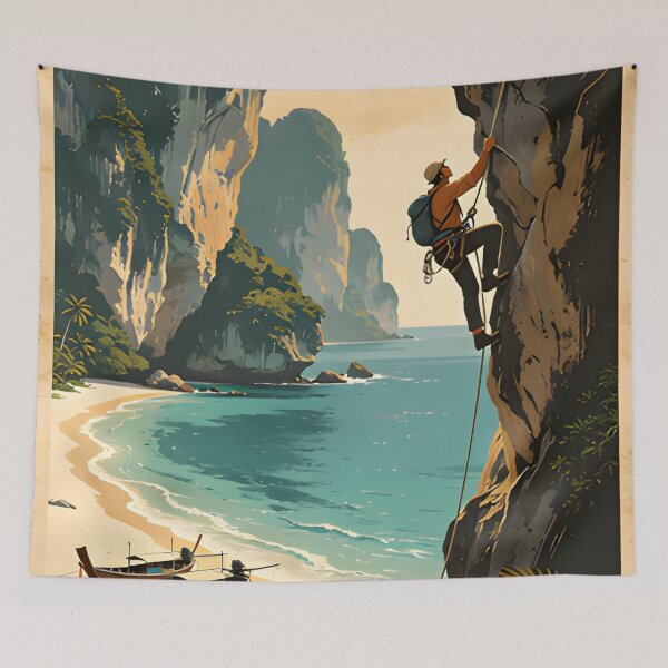 Item preview, Railay Beach Thailand Vintage Travel Poster Tropical Coastal Wall Art designed and sold by Spirit of Siam.