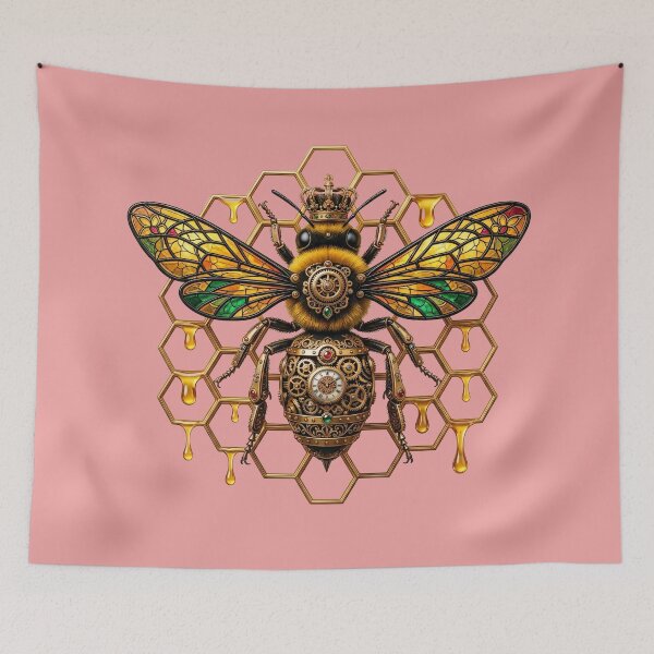 Item preview, Steampunk Queen Bee Stained Glass Sticker - Clockwork Honeycomb Art designed and sold by Utopian-Magic.