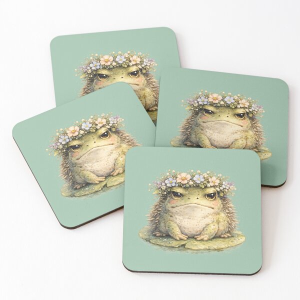 Item preview, Grumpy Frog with Flower Crown Cute Cottagecore  designed and sold by MagicMakerPh.