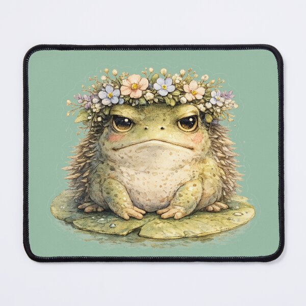 Item preview, Grumpy Frog with Flower Crown Cute Cottagecore  designed and sold by MagicMakerPh⭐⭐⭐⭐⭐.