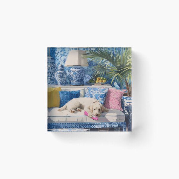 Item preview, Grandmillennial art, Thief of the pink shoe, whimsical dog art designed and sold by SophieClimaArt.