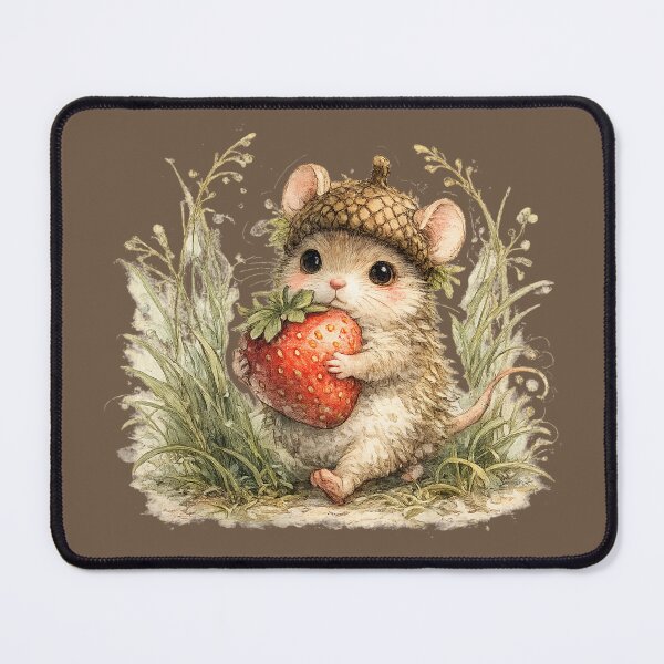 Item preview, Storybook Mouse with Acorn Hat and Strawberry Cottagecore Watercolor designed and sold by MagicMakerPh⭐⭐⭐⭐⭐.