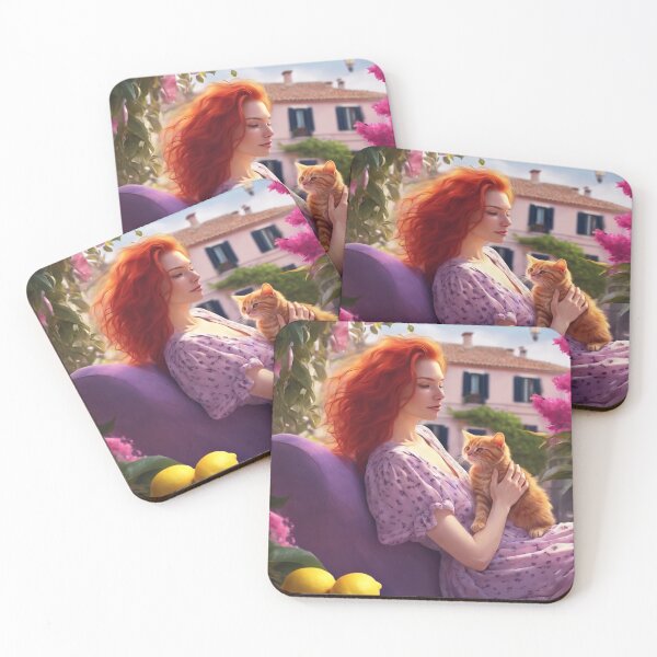 Item preview, Lavender Dreams – Redhead Girl with Ginger Cat designed and sold by UmSkelig834.