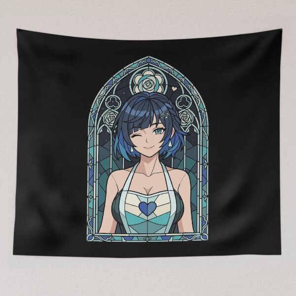 Item preview, Yelan Genshin Impact Night Rose Stained Glass Wink designed and sold by mildaclairmo.