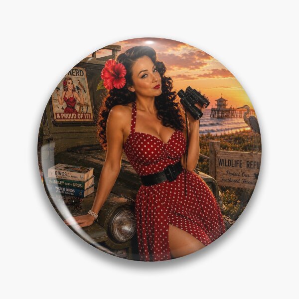 Item preview, Bird Nerd Pin-Up at Sunset designed and sold by Kimberly Palmer.