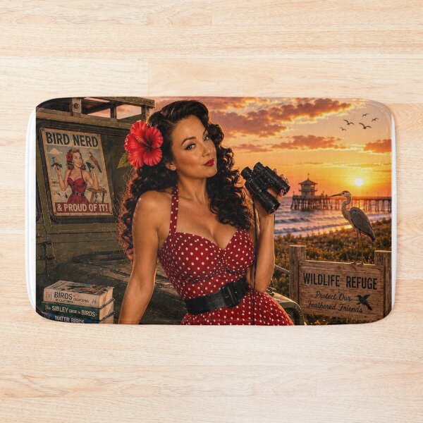 Item preview, Bird Nerd Pin-Up at Sunset designed and sold by Kimberly Palmer.