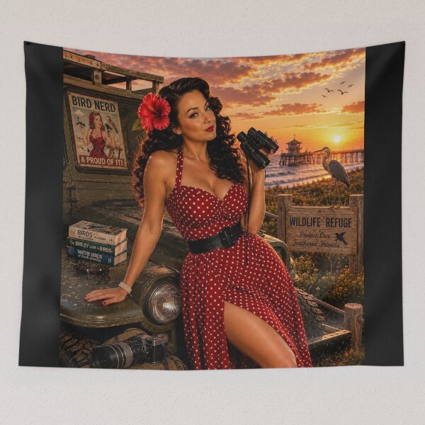 Item preview, Bird Nerd Pin-Up at Sunset designed and sold by Kimberly Palmer.