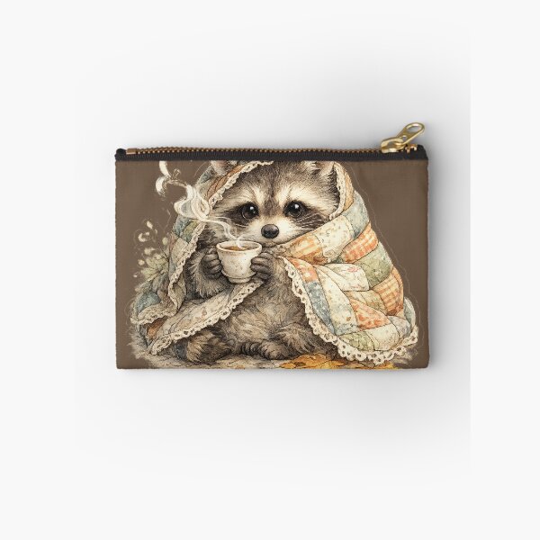 Item preview, Cozy Quilted Raccoon Drinking Tea Watercolor Cottagecore designed and sold by MagicMakerPh⭐⭐⭐⭐⭐.