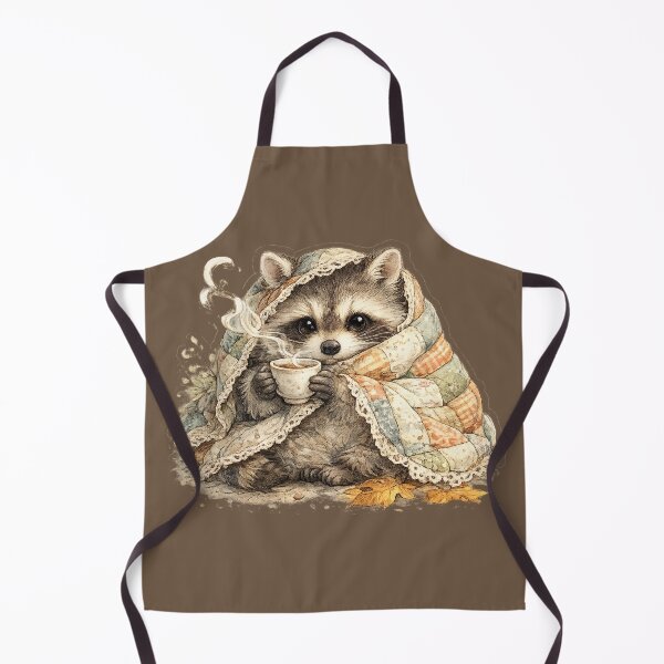 Item preview, Cozy Quilted Raccoon Drinking Tea Watercolor Cottagecore designed and sold by MagicMakerPh.