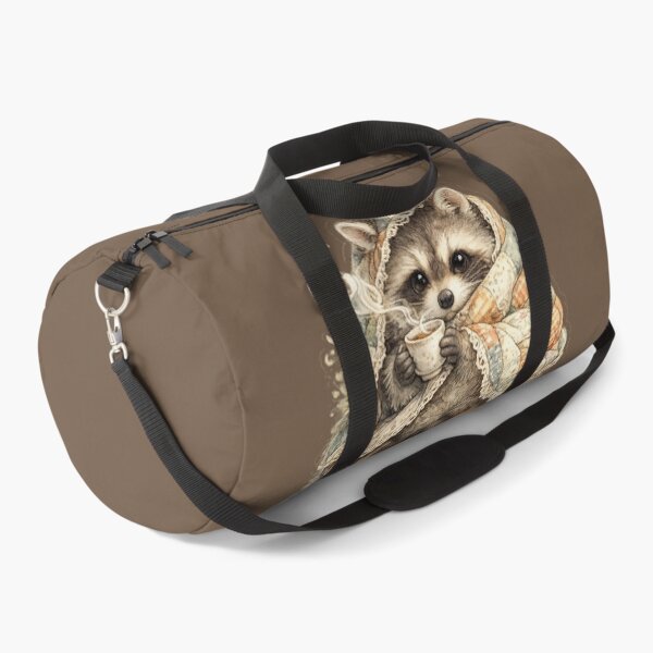 Item preview, Cozy Quilted Raccoon Drinking Tea Watercolor Cottagecore designed and sold by MagicMakerPh.