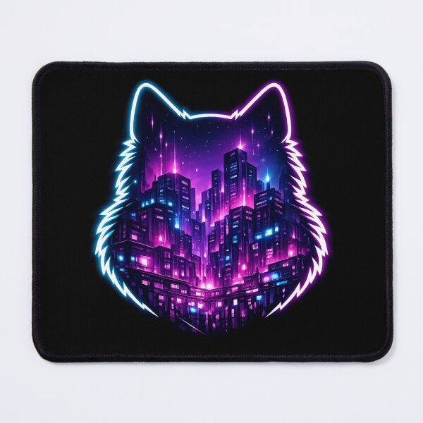 Item preview, Cyberpunk Wolf City — Neon Purple Blue Fantasy Art for Bold Dreamers designed and sold by ArtoryWorks.