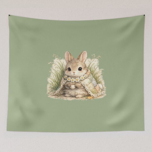 Item preview, Cute Bunny with Daisy Chain Watercolor Cottagecore  designed and sold by MagicMakerPh⭐⭐⭐⭐⭐.