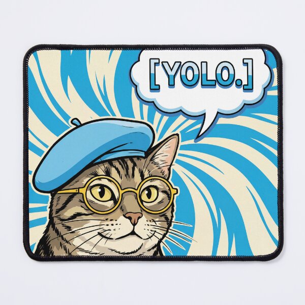 Item preview, Retro Comic Book Cool Cat with Blue Beret Yellow Glasses and YOLO Speech Bubble designed and sold by MoonlitDoodles1.