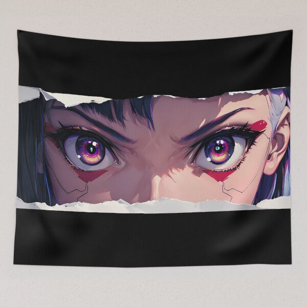Item preview, Lucy Cyberpunk Edgerunners Neon Blue Hair Torn Paper Peeker designed and sold by PMartistStudio.