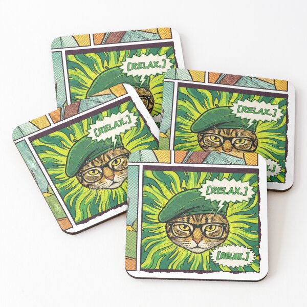 Item preview, Comic strip vintage cat in a green beret glasses relax speech bubble designed and sold by MoonlitDoodles1.