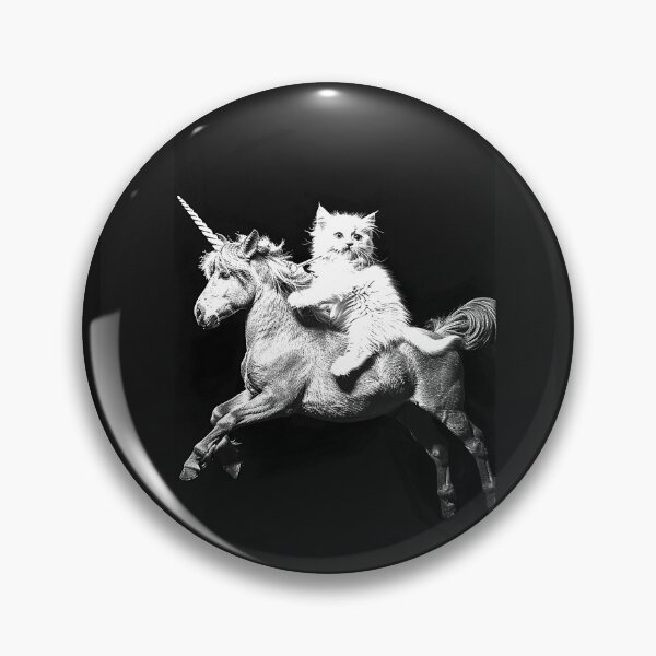 Item preview, Cat Riding a Unicorn – Funny Black and White Fantasy Art designed and sold by inkoutninja.