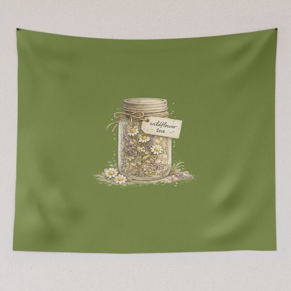 Item preview, Wildflower Tea Mason Jar Watercolor Cottagecore Botanical designed and sold by MagicMakerPh⭐⭐⭐⭐⭐.