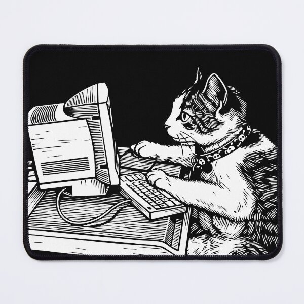 Item preview, Retro Coding Cat Vintage Computer Linocut Illustration designed and sold by Florvolcanica.