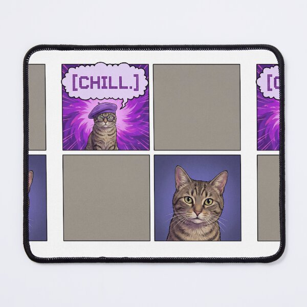 Item preview, Retro 4 Panel Comic Strip Tabby Cat with Purple Beret and Chill Speech Bubble designed and sold by MoonlitDoodles1.