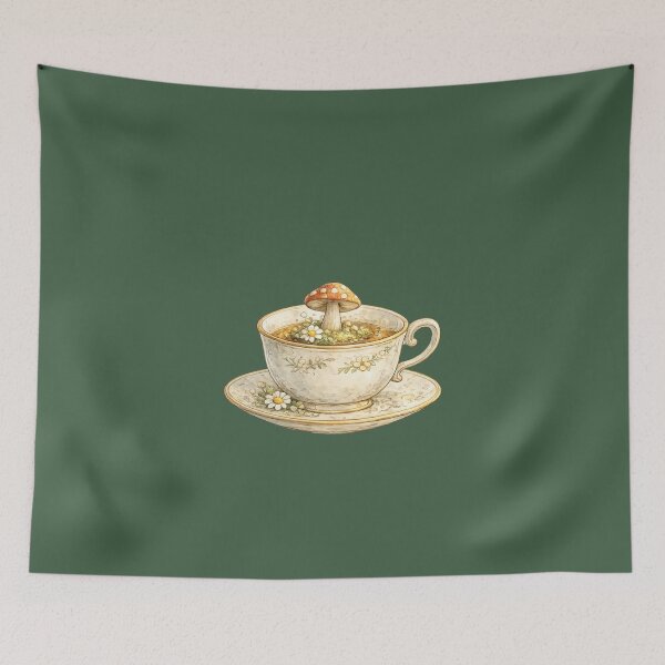 Item preview, Whimsical Mushroom Growing from Teacup Watercolor Cottagecore  designed and sold by MagicMakerPh⭐⭐⭐⭐⭐.